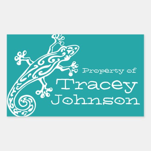 Gecko book plate name teal white id label sticker