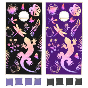 Gecko Dragonfly Butterfly Tropical Fern Palm Cornhole Set