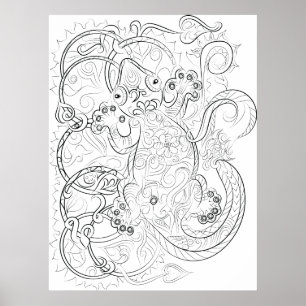 Gecko drawing adult colouring poster