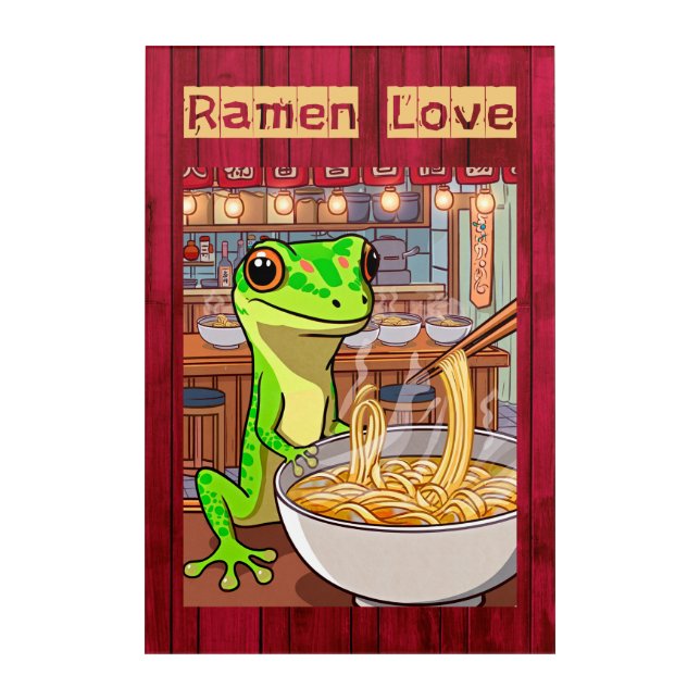 Gecko Eating Ramen in Japanese Noodle Bar Acrylic Print (Front)