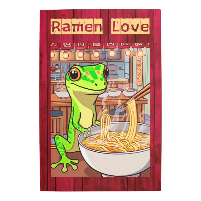 Gecko Eating Ramen in Japanese Noodle Bar Metal Print (Front)