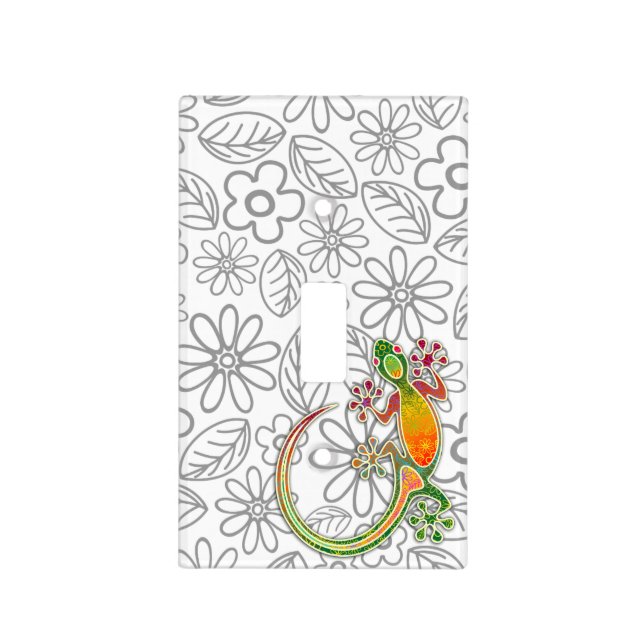 Gecko Floral Tribal Art Light Switch Cover (Front)