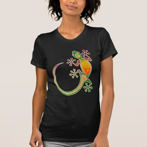 Gecko Floral Tribal Art T_Shirt