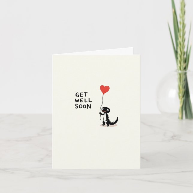 Gecko Get Well Card With Heart Balloon (Front)