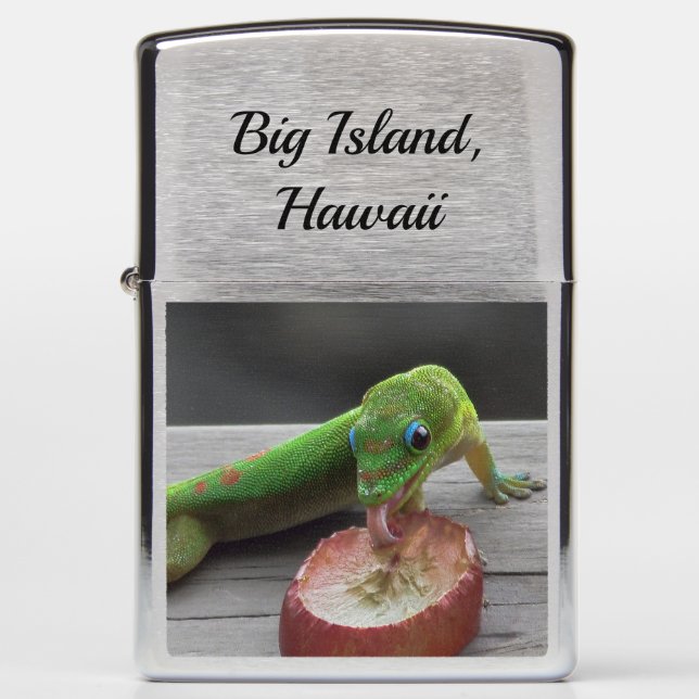 Gecko Licking a Grape Zippo Lighter (Front)