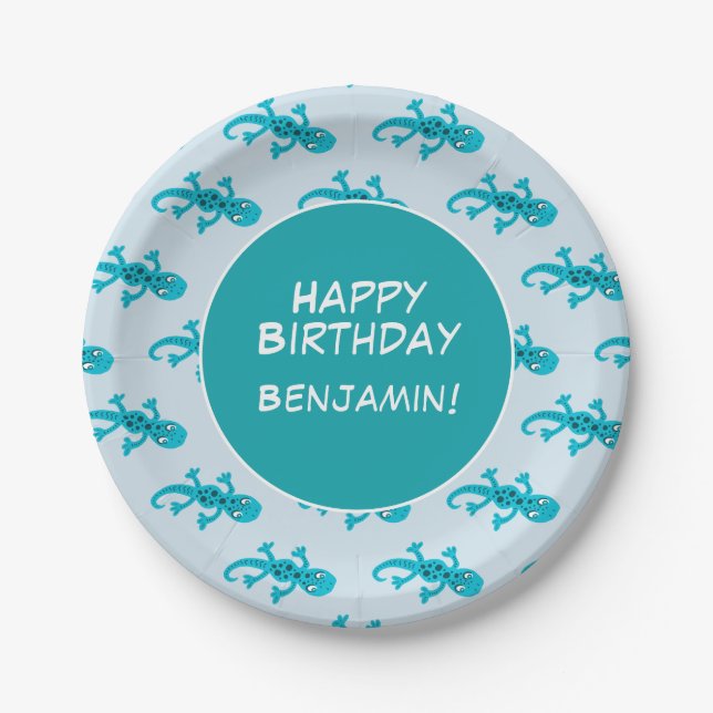 Gecko Lizard Custom Kids Birthday Paper Plates (Front)