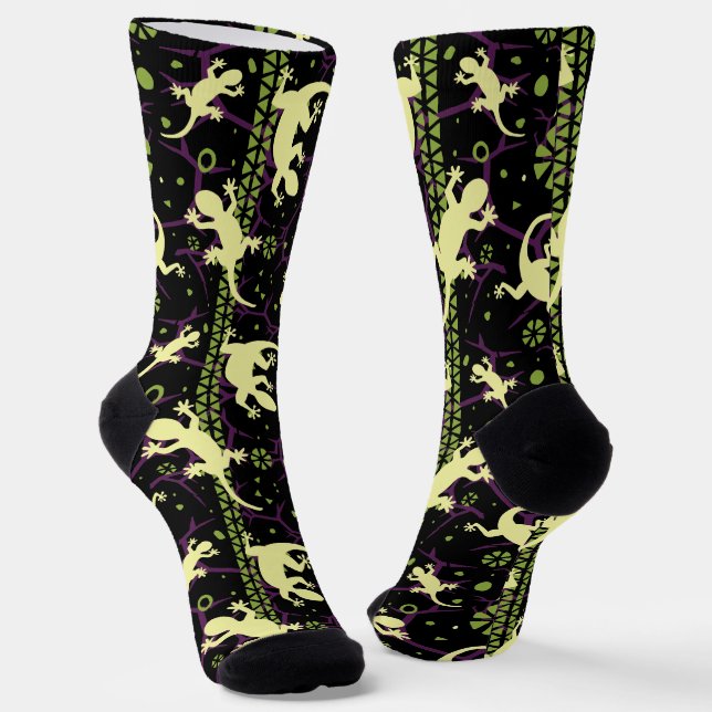 Gecko Lizard Ethnic Pattern Socks (Angled)