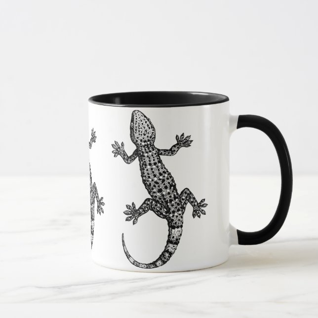GECKO LIZARD ILLUSTRATION IN BLACK AND WHITE MUG (Right)