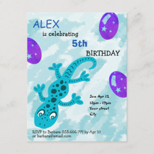 Gecko Lizard Kids Birthday Party Card