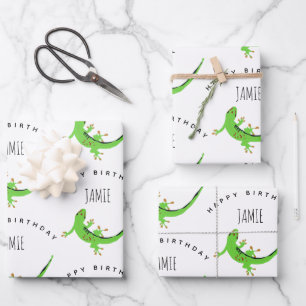 Gecko Lizard Reptile Birthday Custom Name Wrapping Paper Sheets