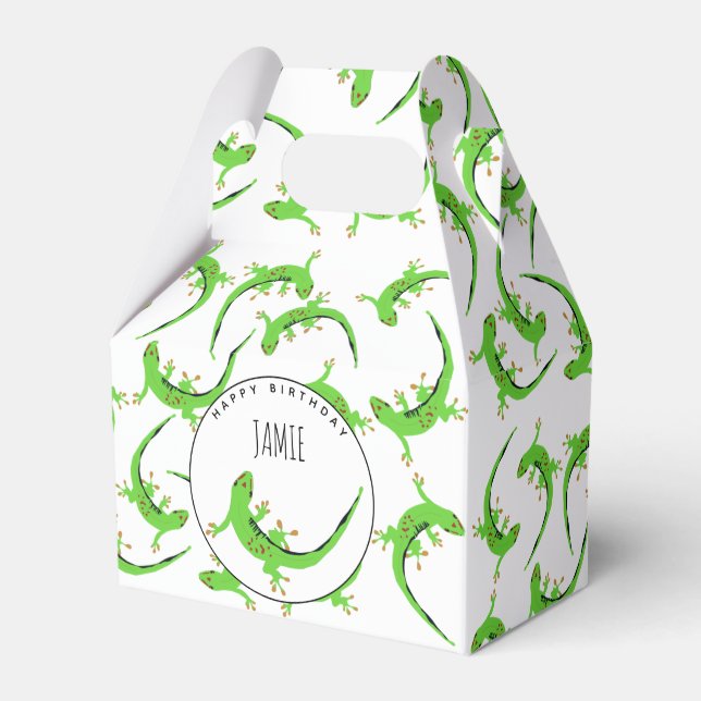 Gecko Lizard Reptile Birthday Party Favor Boxes (Front Side)