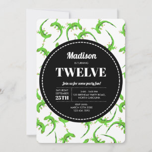 Gecko Lizard Reptile Pattern Birthday Invitation