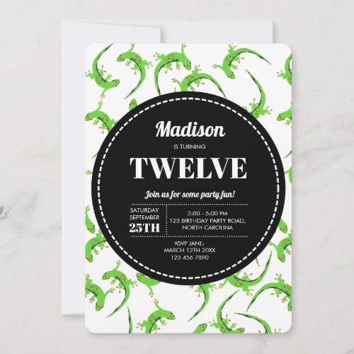 Gecko Lizard Reptile Pattern Birthday Invitation 