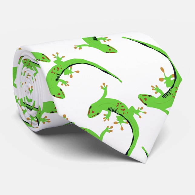Gecko Lizard Reptile Pattern Neck Tie (Rolled)
