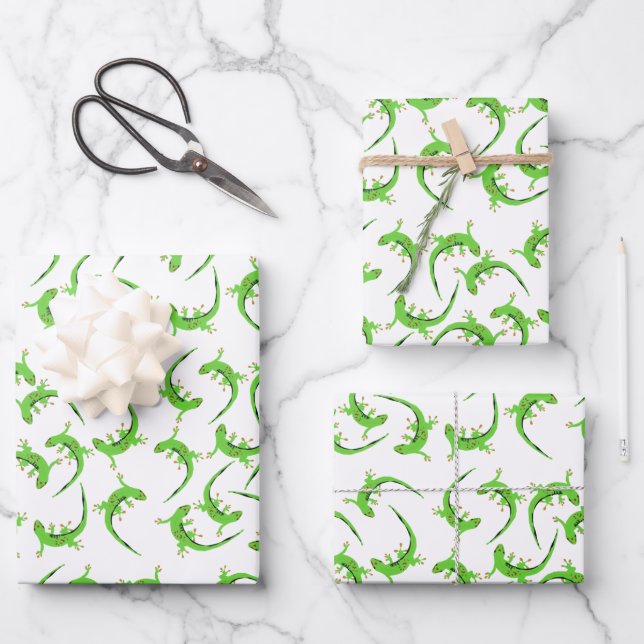 Gecko Lizard Reptile Pattern  Wrapping Paper Sheets (Front)