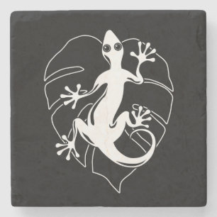 Gecko Lizard Silhouette Stone Coaster
