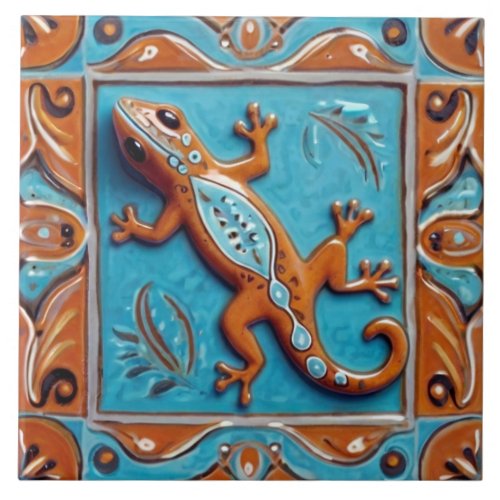 Gecko Lizard Southwestern Native Tribal Southwest Ceramic Tile