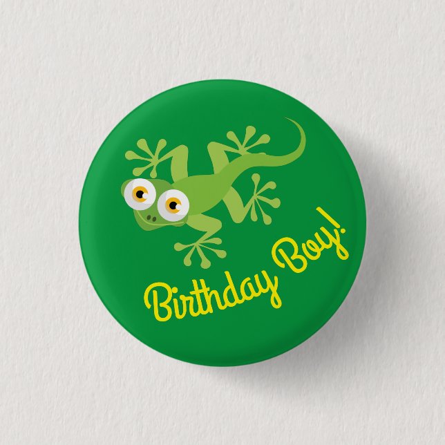 Gecko Lizards Birthday Boy Party Cute Kids Button (Front)