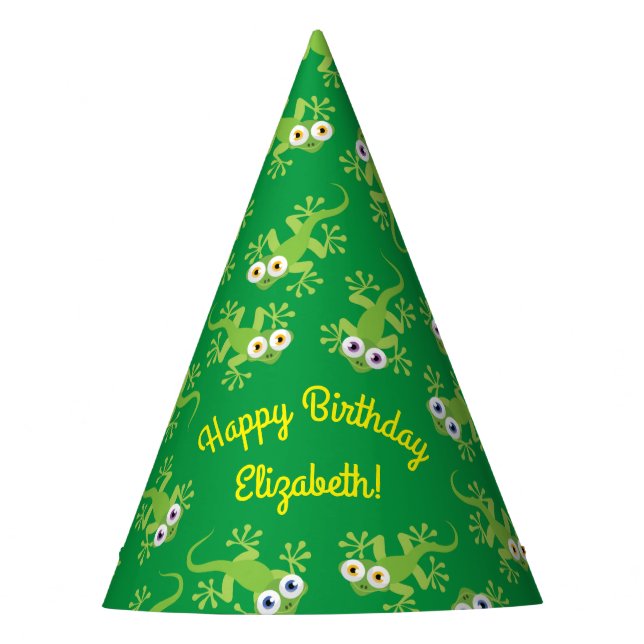 Gecko Lizards Birthday Party Cute Kids Party Hat (Front)