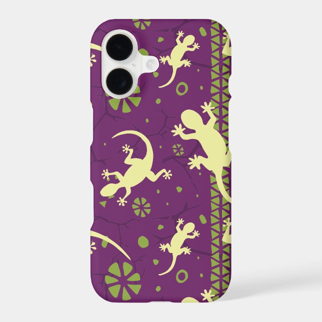 Gecko Lizards Ethnic Purple Green Pattern Iphone Case (Back)