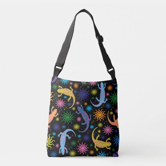 Gecko Lizards Multi-Colored All Over Print Crossbody Bag (Front)