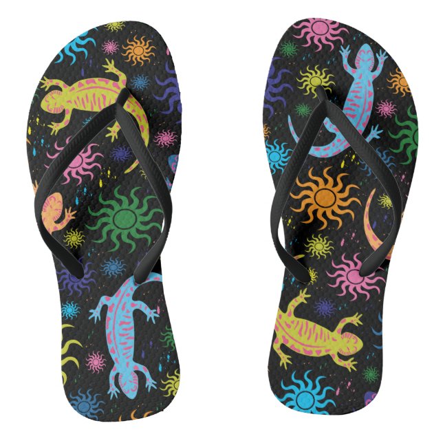 Gecko Lizards Multi-Colored All Over Print Flip Flops (Footbed)