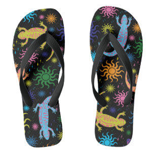 Gecko Lizards Multi-Colored All Over Print Flip Flops