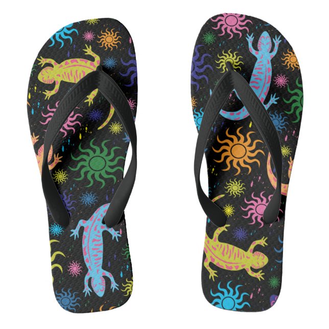 Gecko Lizards Multi-Colored All Over Print Flip Flops (Footbed)