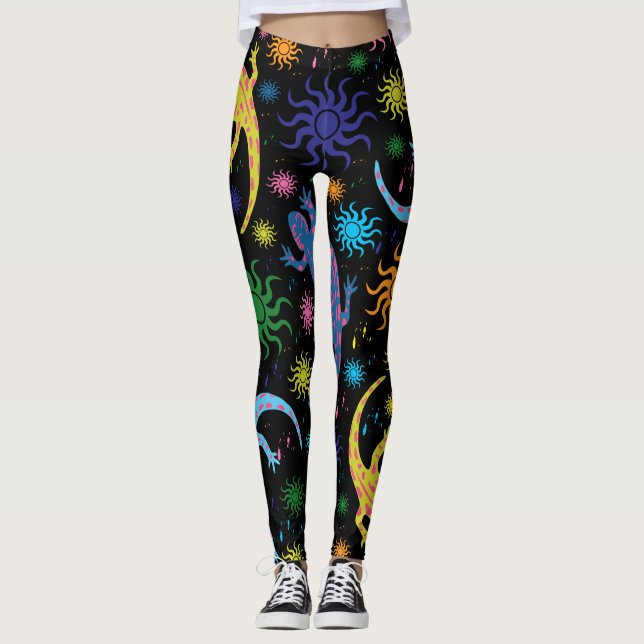 Gecko Lizards Multi-Colored All Over Print Leggings (Front)