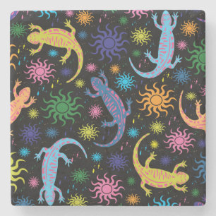Gecko Lizards Multi-Colored All Over Print Stone Coaster