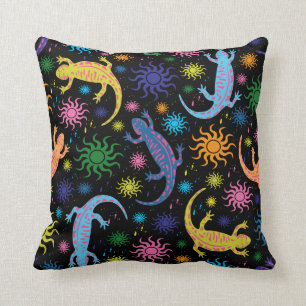 Gecko Lizards Multi-Colored All Over Print Throw Pillow