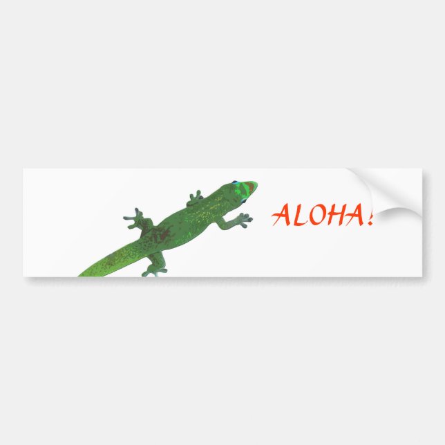 Gecko Looking at "Aloha" Greeting Bumper Sticker (Front)