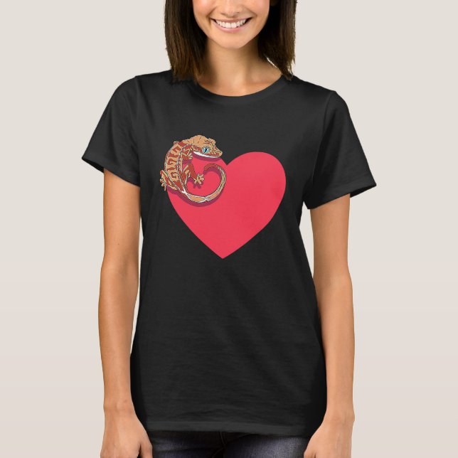 Gecko Love Crested Gecko Lover Gecko Heart Cute Cr T-Shirt (Front)
