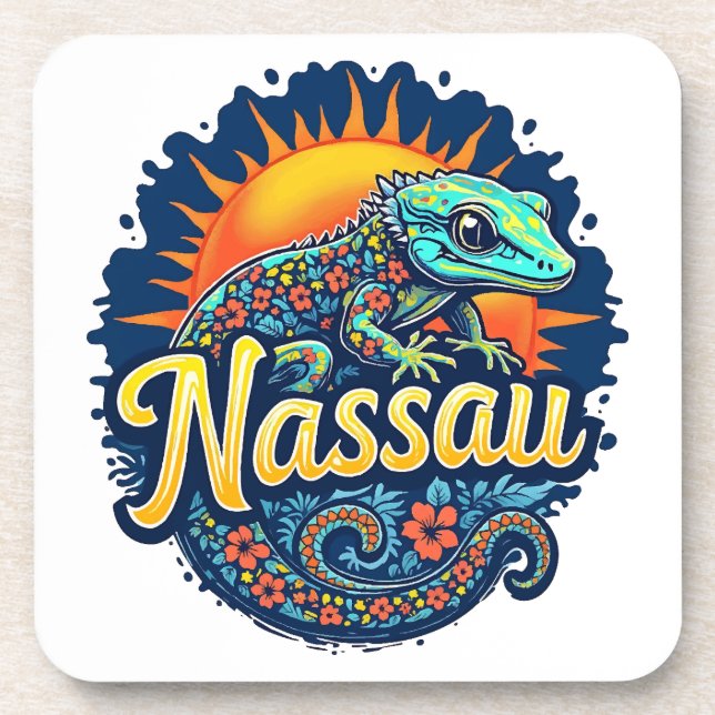 Gecko Nassau Bahamas Caribbean Beverage Coaster (Front)