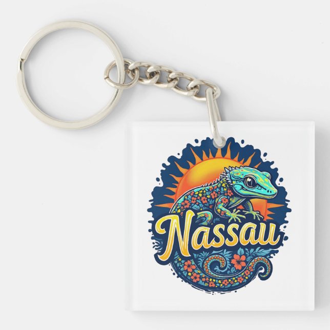 Gecko Nassau Bahamas Caribbean Keychain (Front)