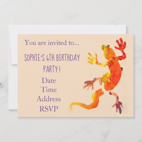 Gecko nature reptile young girls birthday party invitation
