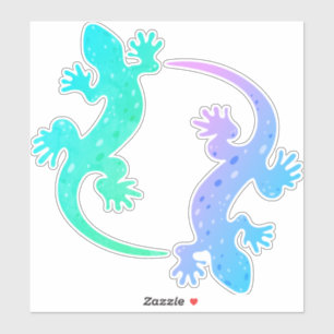 Gecko Pair Aqua Purple Green Blue Custom-Cut Vinyl Sticker