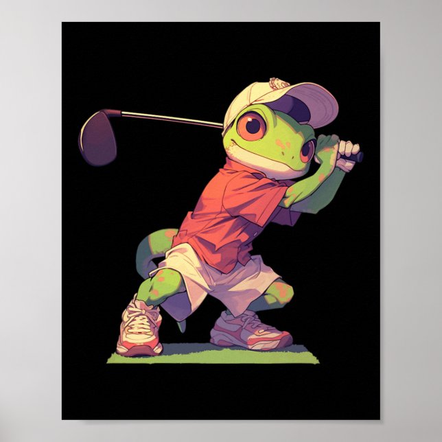 Gecko Playing Golf Funny Golf Player Lizard  Poster (Front)