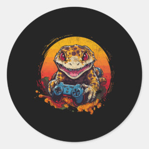 Gecko Playing Video Game Lizard &amp; Reptiles Gam Classic Round Sticker