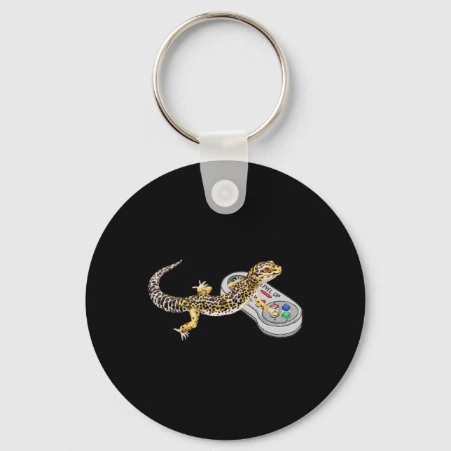 Gecko Playing Video Game Lizard &amp; Reptiles Gam Keychain (Front)