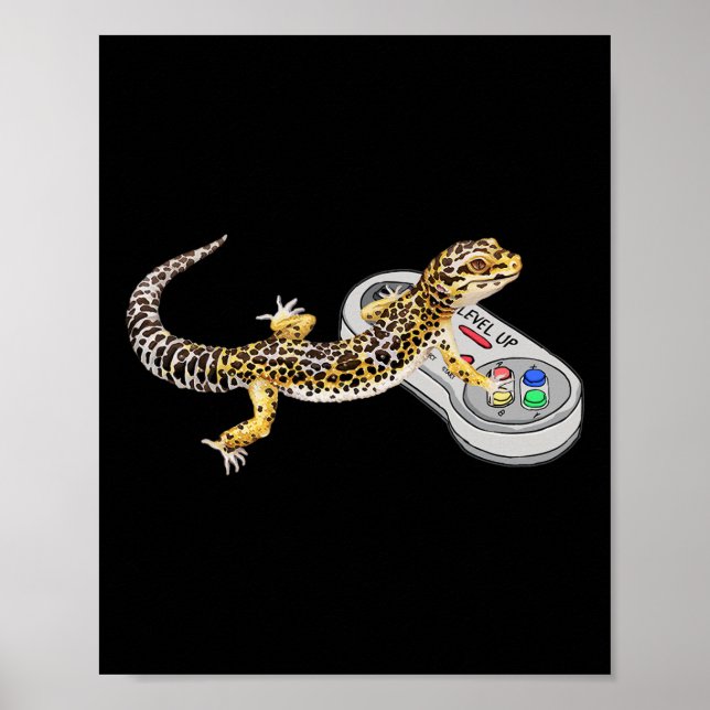 Gecko Playing Video Game Lizard &amp; Reptiles Gam Poster (Front)