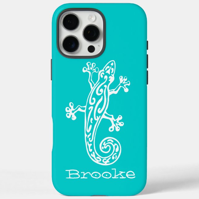 Gecko reptile white & aqua name  Case-Mate iPhone case (Back)