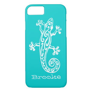 Gecko reptile white & aqua name iPhone 7 case