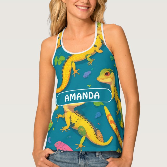 Gecko Retro Colorful Personalized Pattern Tank Top (Front)