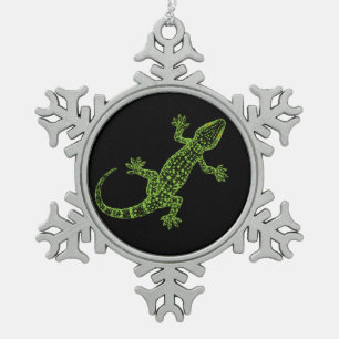 Gecko Snowflake Pewter Christmas Ornament