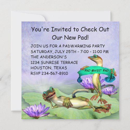 Gecko Water Lily Pad Fun Housewarming Party Invitation