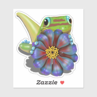 Gecko with Zinnia Flower Sticker