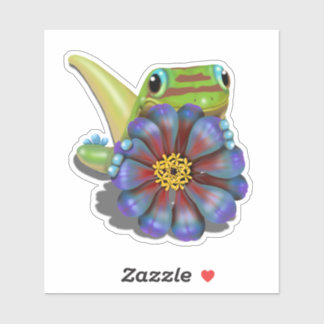 Gecko with Zinnia Sticker