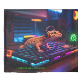 GeckoDev // Cyberpunk Leopard Gecko Debugger Bedro Duvet Cover