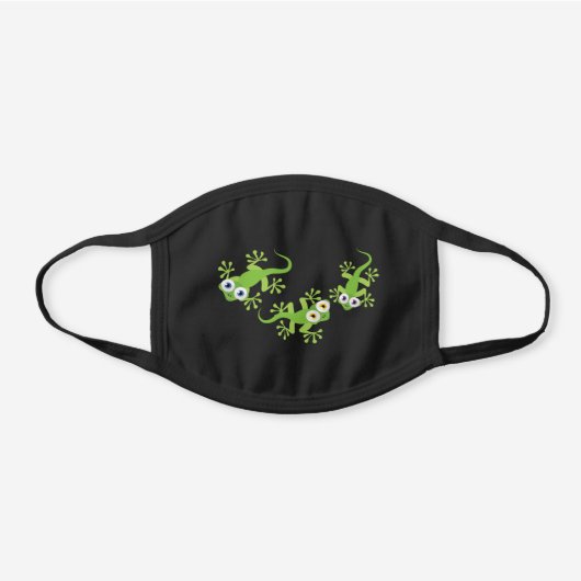 Geckos Cute Cartoon Lizards Black Cotton Face Mask (Front)
